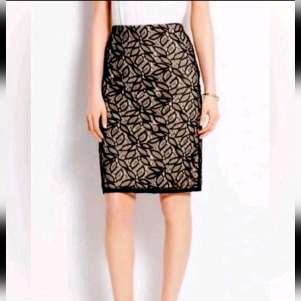 Ann Taylor Black Floral Lace Overlay Midi Skirt Sz 6P Witchy Fairy Dark Romantic